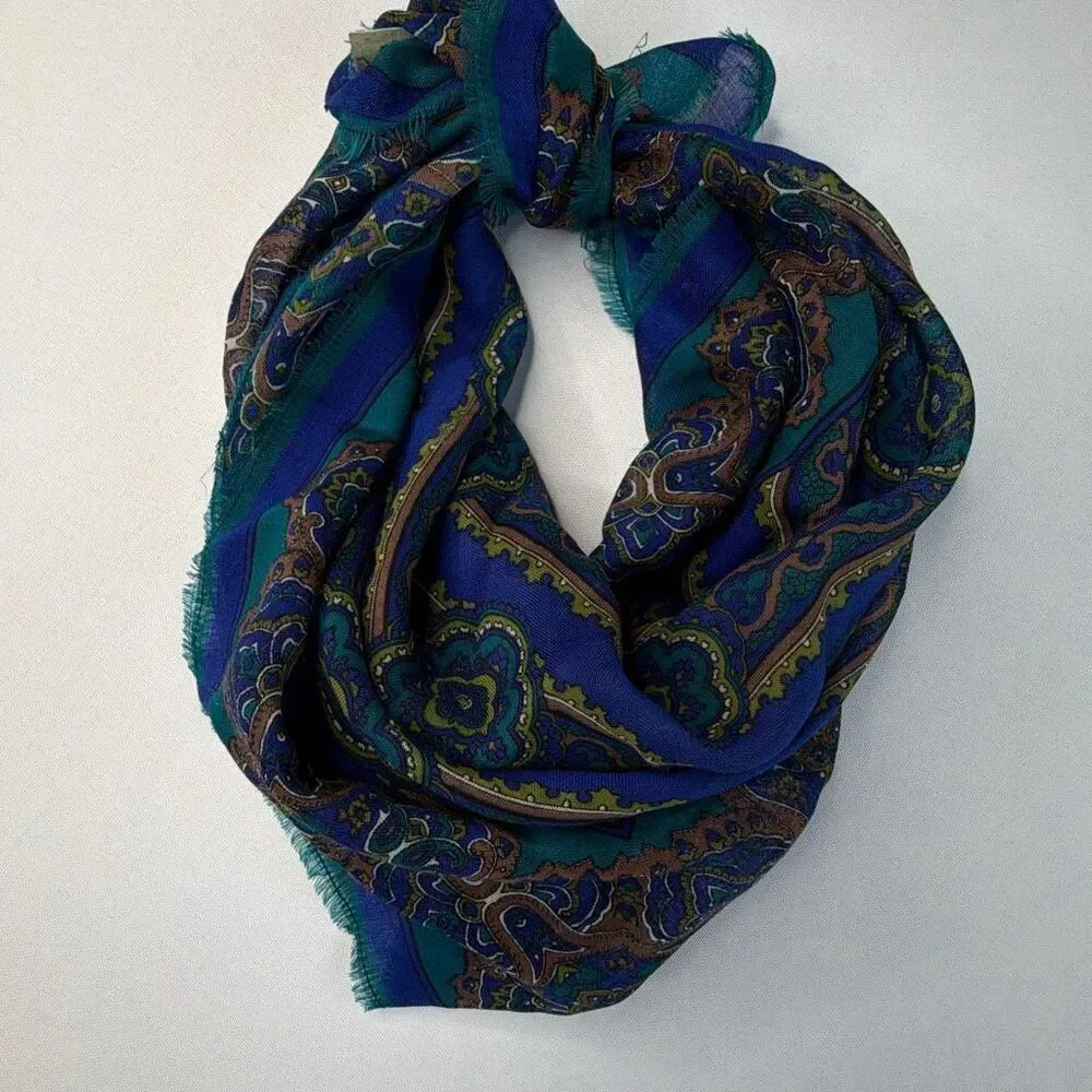 Worthington Vintage Wool Scarf Paisley Pattern Square Japan
